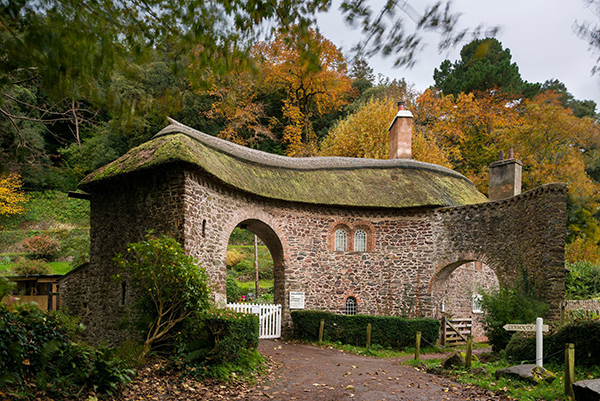 Worthy Toll House at the entrance to Worthy Toll Road near Porlock in the Exmoor National Park, Somerset, England.