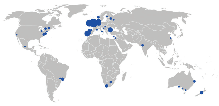 Locations and intensity of mathematical science Study Groups in the past 5 years