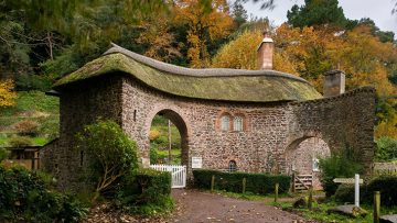 Worthy Toll House at the entrance to Worthy Toll Road near Porlock in the Exmoor National Park, Somerset, England.