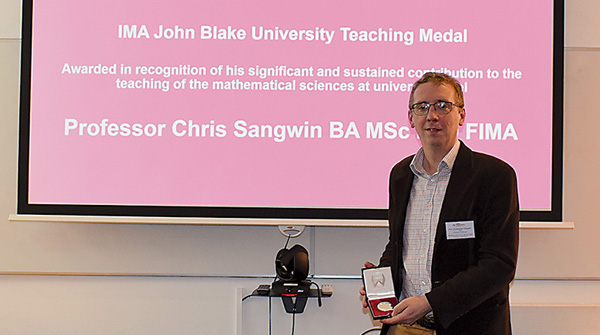 Chris Sangwin with the IMA John Blake Medal