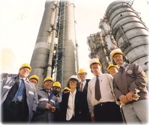 Carole with her team at the chemical plant in the 1980s